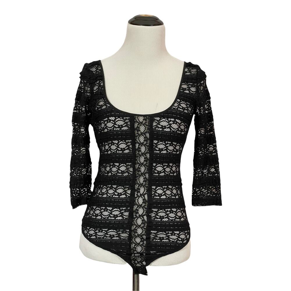 Cinq A Sept Marla Silk Lace Bodysuit - Black - Small